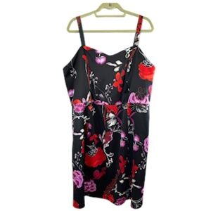 Lane Bryant Dress 22 Black Floral Midi Whimsigoth Fairy Neutral Preppy 80s Retro